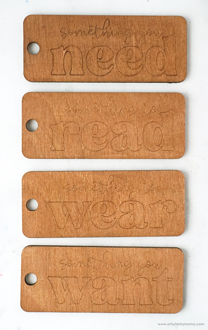 Want Need Wear Read Wooden Christmas Gift Tags