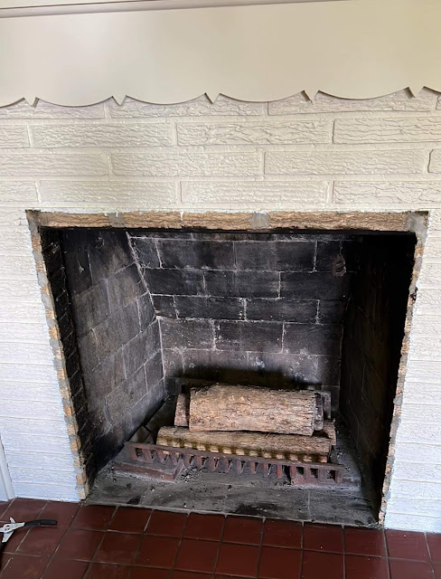 Photo of fireplace doors removed from a brick fireplace.