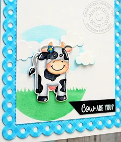 Sunny Studio Stamps: Miss Moo Comic Strip Everyday Dies Frilly Frames Dies Cow Are You Punny Card by Vanessa Menhorn