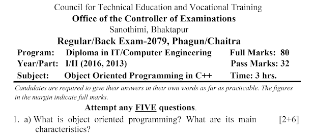 OOP in C++ :-  2079 (Old + Very Old) Question Paper of Second Semester - Engineering All  ,Old Course Question Paper, 2nd Sem
