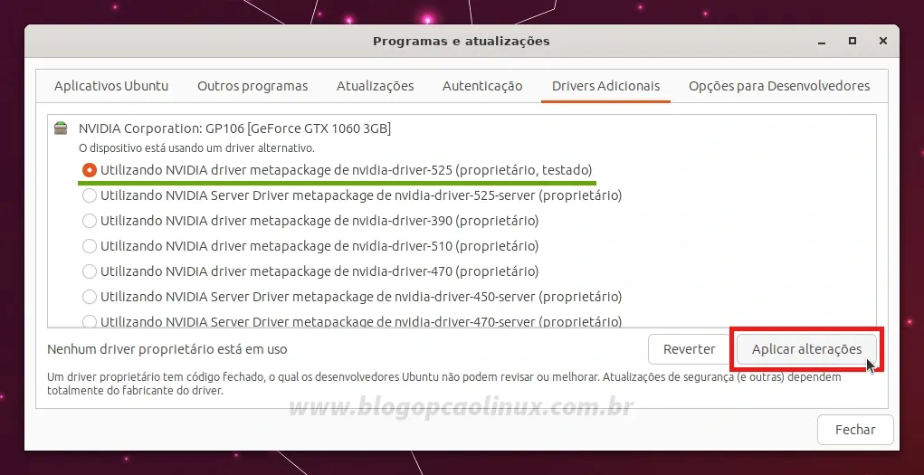 Instalando os drivers proprietários no Ubuntu 23.04 (Lunar Lobster)