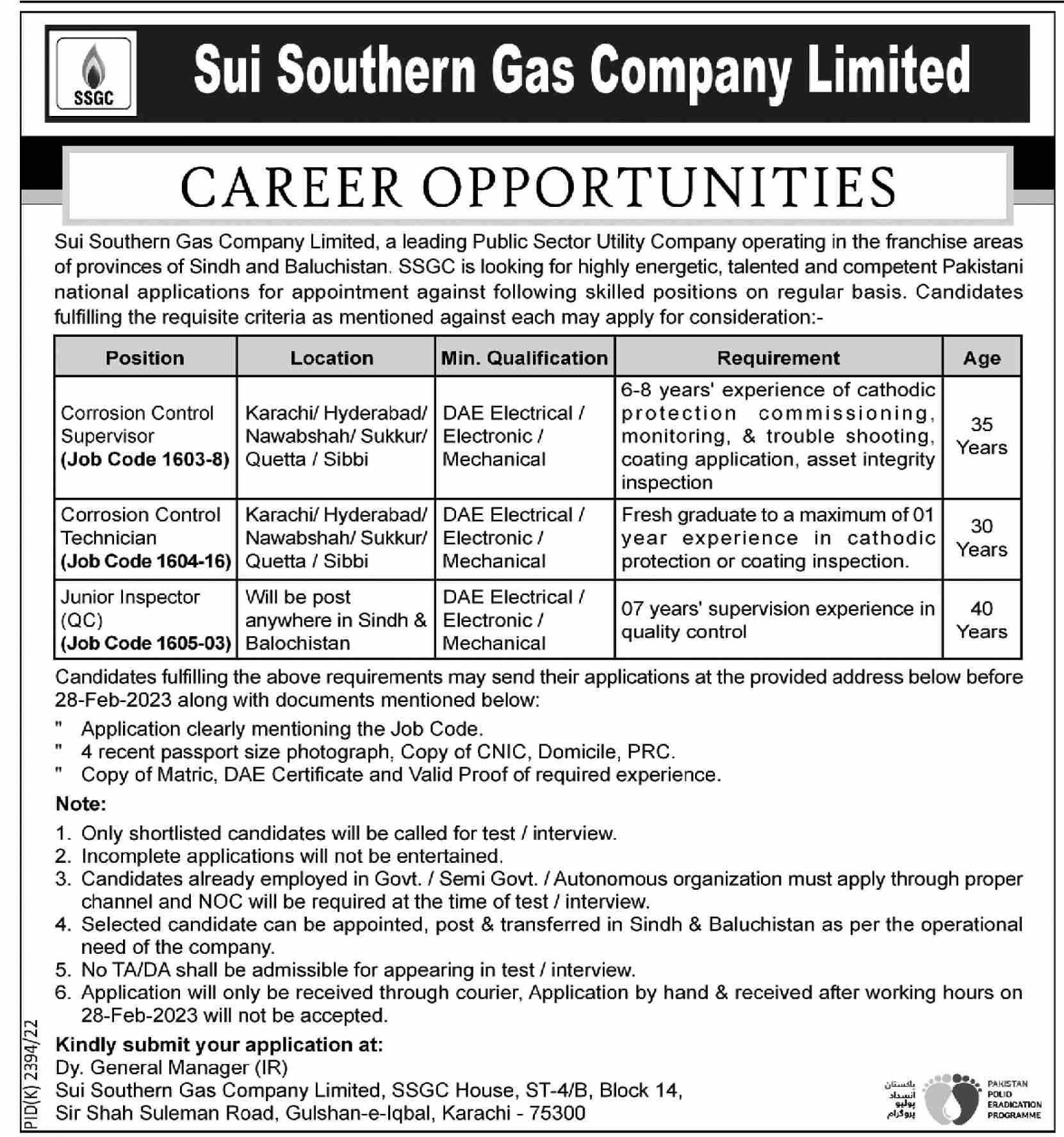 Sui Southern Gas Company Limited SSGC Jobs 2023