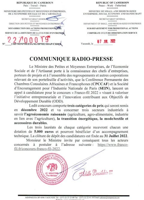 APPEL A CANDIDATURE POUR LE CONCOURS "FRANCO-FIL 2022"