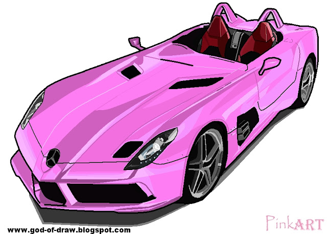 Pink Mercedes Benz SLR McLaren Stirling Moss front side view drawing