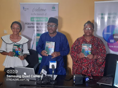 L-R Esther Atani, Ayodele Ameen and Alice Babalola of HURIDAC during the launch - 2023 elections: HURIDAC unveils human rights perspective - ITREALMS