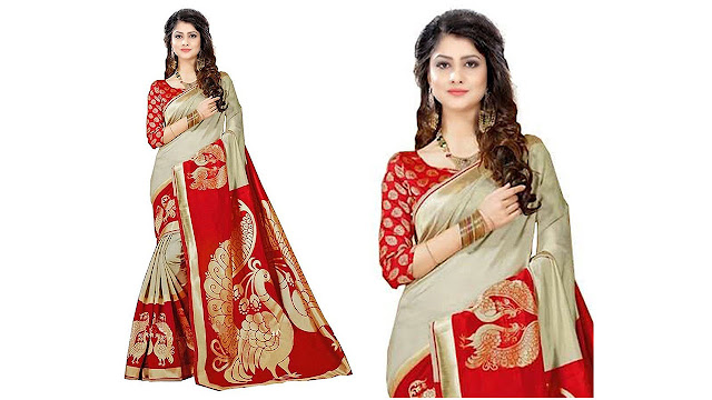 Rensil Women's Bhagalpuri Art Silk Saree (REX.NILKANTH RED_Red_Free Size)