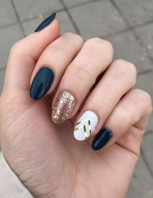 black white and gold nail art idea