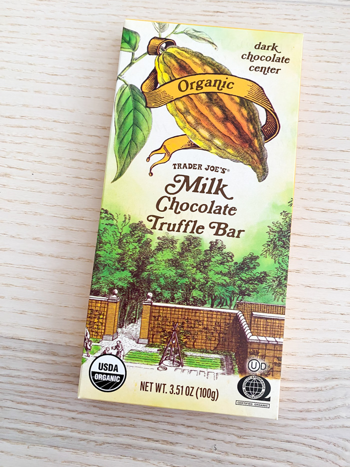 Trader Joe's Organic Milk Chocolate Truffle Bar in package,  Review