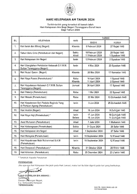 cuti umum terengganu 2024