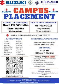 ITI Jobs Campus Placement Drive at Govt ITI, Wardha, Maharashtra, Govt ITI Ratlam, & Govt ITI, Guna Madhya Pradesh