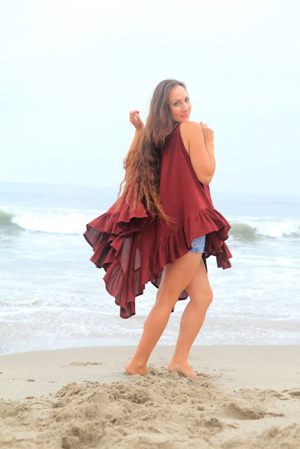 Beach Cover Up Poncho with Ruffles by Mademoiselle Mermaid