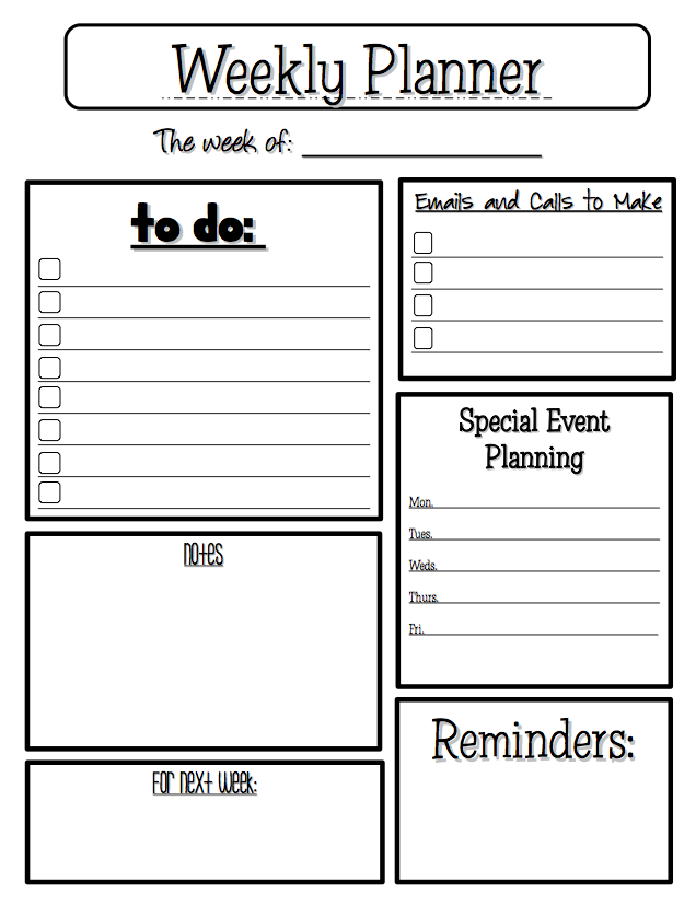 Free Printable Teacher Weekly Planner