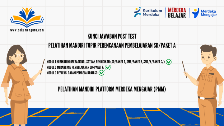 [www.dokumenguru.com] Kunci Jawaban Post Test Modul 1, 2, dan 3 Topik Perencanaan Pembelajaran SD Paket A Pelatihan Mandiri PMM.