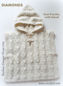 knit patterns, poncho with hood, diamonds, child, toddler,