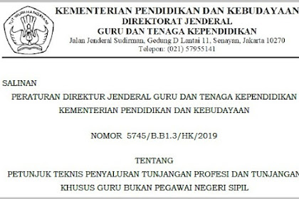 ✔ Salinan Perdirjen Gtk Nomor 5745/B.B1.3/Hk/2019 Wacana Petunjuk
Teknis Penyaluran Sumbangan Profesi Dan Sumbangan Khusus Guru Bukan
Pegawai Negeri Sipil