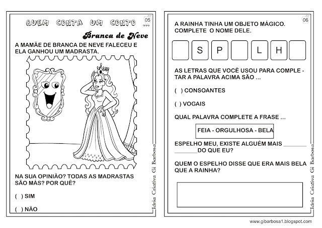 Caderno de Atividades Branca de Neve  Projeto Contos de Fada