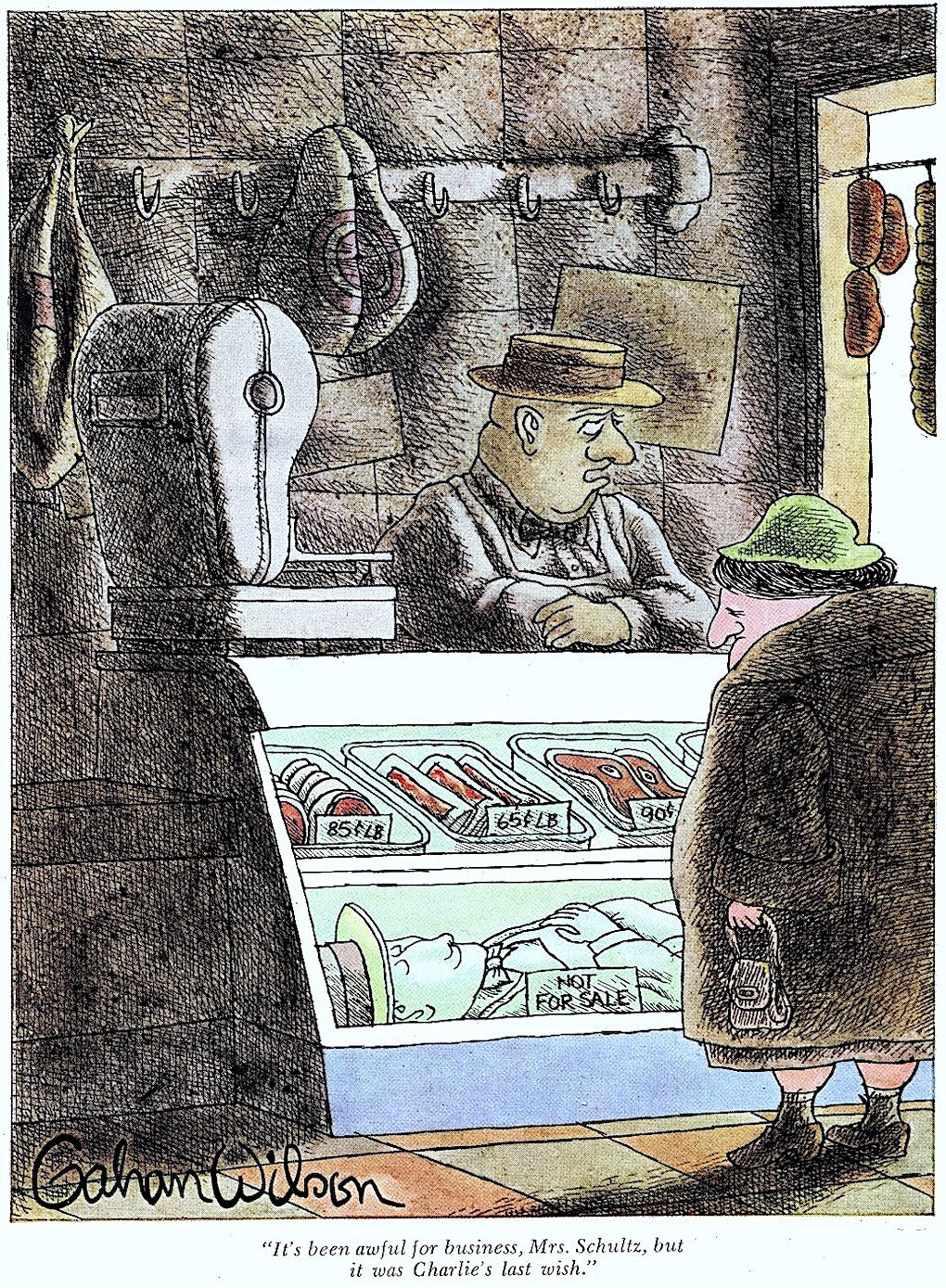 Gahan Wilson cartoon, the butcher shop