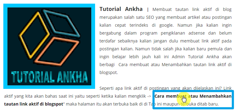 Cara membuat atau Menambahkan tautan tulisan link aktif di blogspot