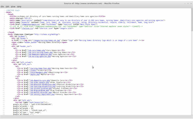 Screen shot of the sites index page markup