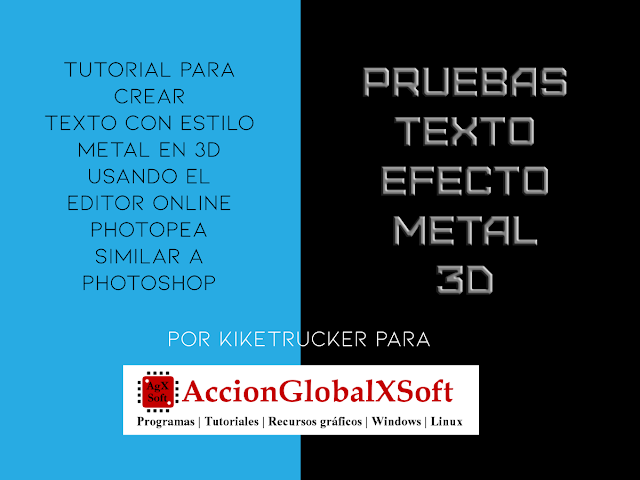 Vídeo Tutorial texto efecto metalizado 3D usando Photopea, rápido y online