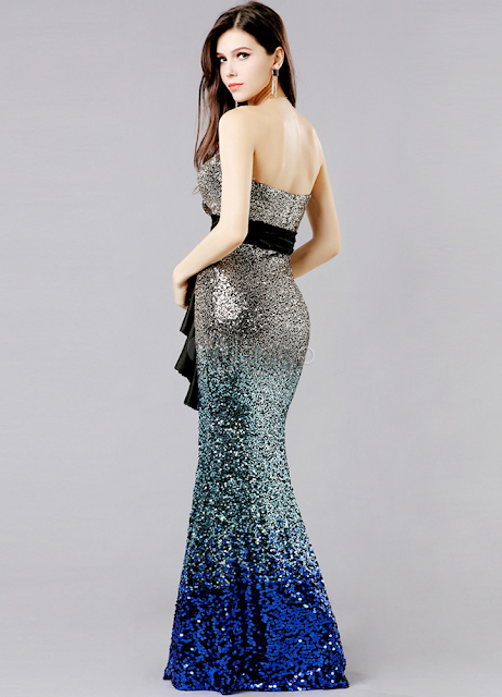 China Wholesale Clothes - Shiny Strapless Split Front Mermaid Sleeveless Polyester Evening Dress