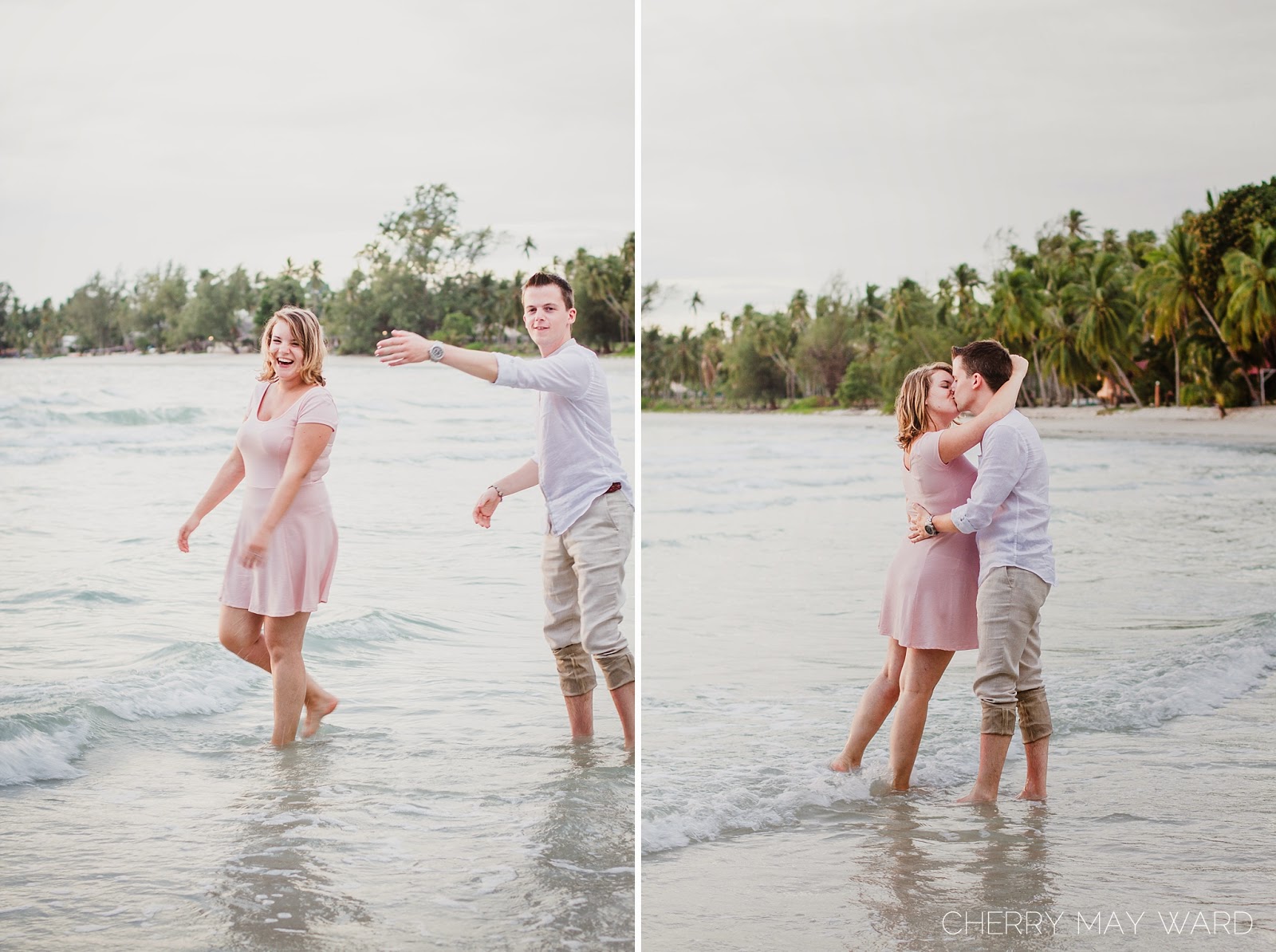 sweet photos of a couple having fun on the beach in Thailand, engagement photos, Thailand engagement photography