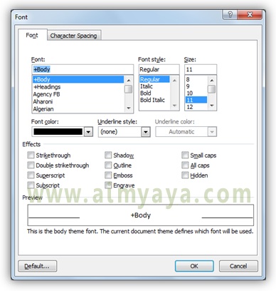  Gambar: Tampilan dialog Font di Microsoft Word