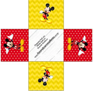 Mickey en Fondo Amarillo con Zigzags y Rojo con Lunares: Cajas para Imprimir Gratis.