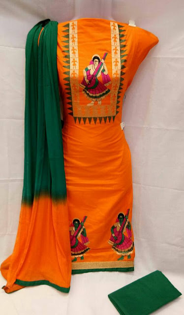  Latest Handloom cotton neck work top with  chiffon shibori Dupatta