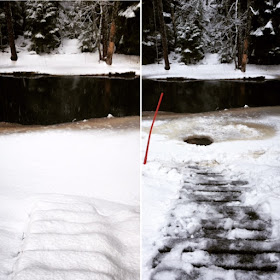 ennen ja jälkeen kuvat avannosta joessa portaat lumessa