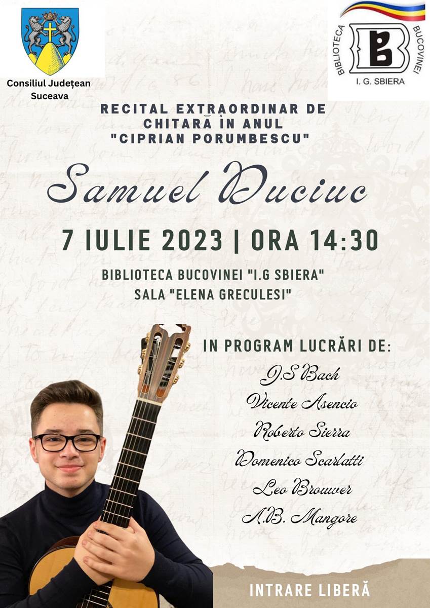 Recital extraordinar de chitară susținut de Samuel Duciuc la Biblioteca Bucovinei