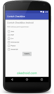  Daftar hidangan yang di sediakan sanggup dipakai oleh pengguna Cara Menerapkan Contoh Widget CheckBox Android 