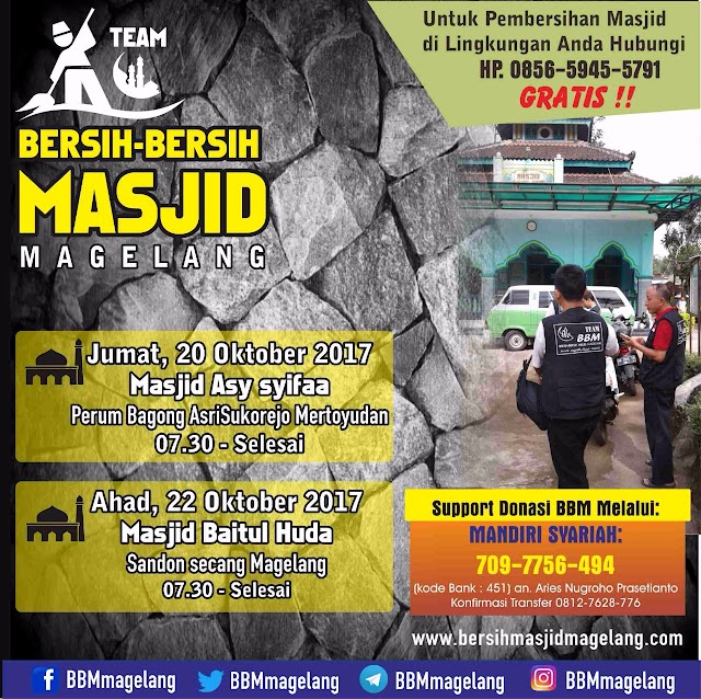 Bergabunglah dalam aksi bersih-bersih Masjid Baitul Huda Sandon​, Secang, Magelang
