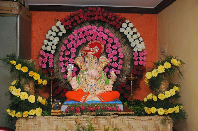 Flower Ganpati (Ganesh) Decoration at Home (Background Ideas)