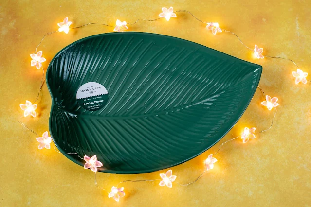 A large green leaf ceramic serving platter from Mason Cash