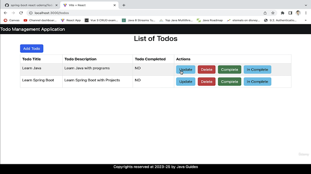 Spring Boot React Project - List Todos Page