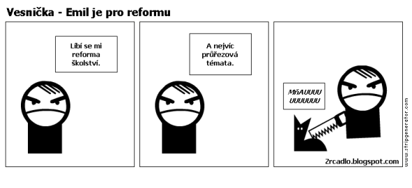 Komiks Vesnička - Zlý skřítek Emil souhlasí s reformou školství
