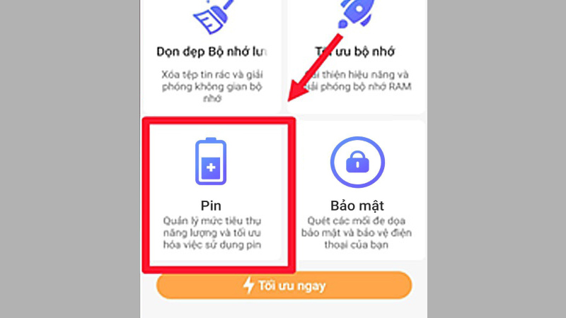 Chọn mục Pin