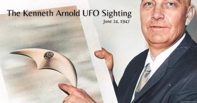 Kenneth Arnold, shown in 1966 with a drawing of a flying saucer, reportedly spent “many long hours of fruitless flying with a camera, trying and failing to find anything like his saucers again