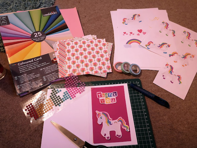 Making a rainbow unicorn thank you card