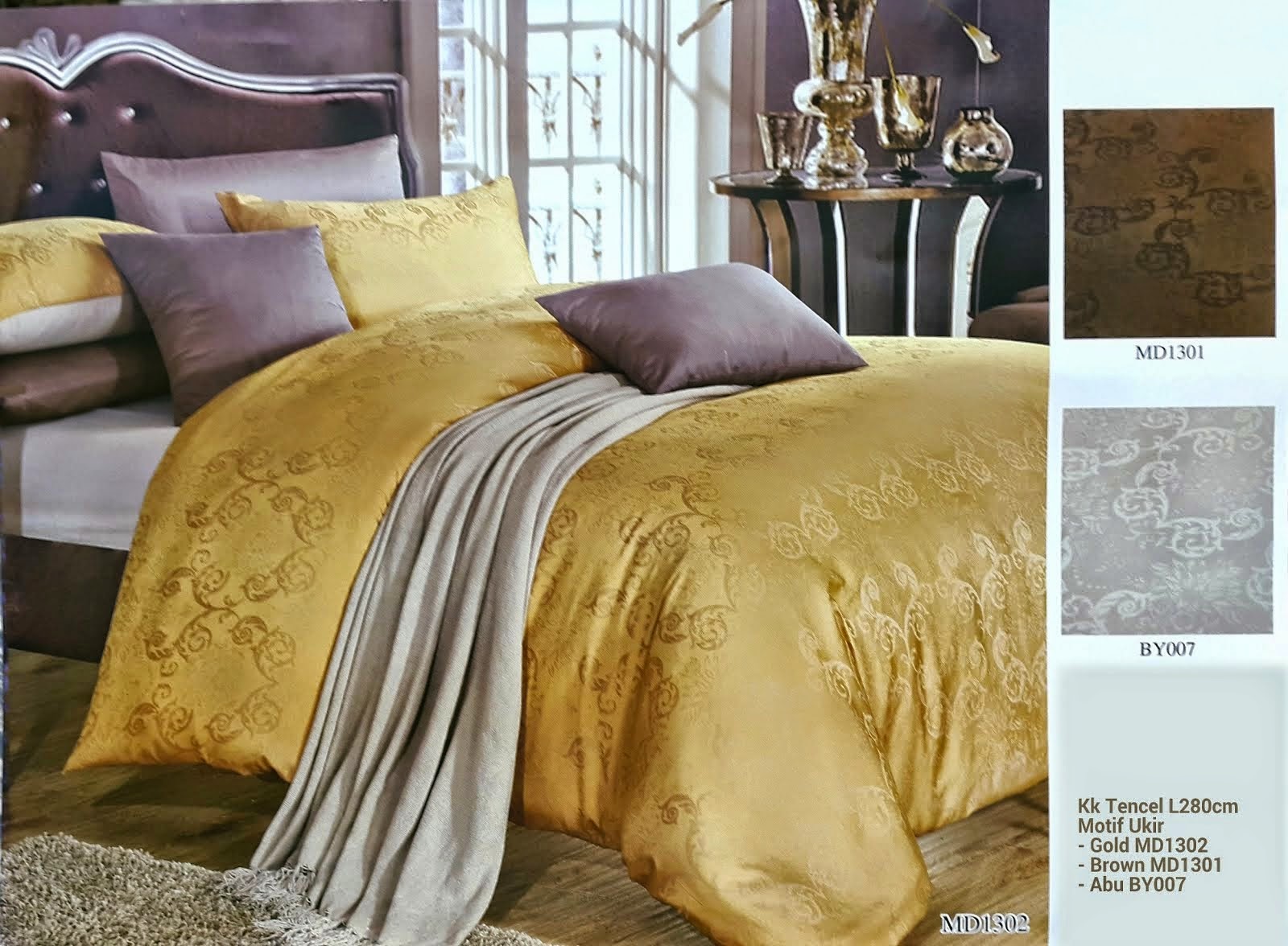 Sprei King Koil Tencel Motif Ukir Gold Brown