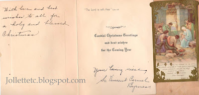 Christmas card from Sister Vincent Carmel aka Sadie Byrnes https://jollettetc.blogspot.com