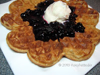 oatmeal waffles with blueberry preserve and ice cream