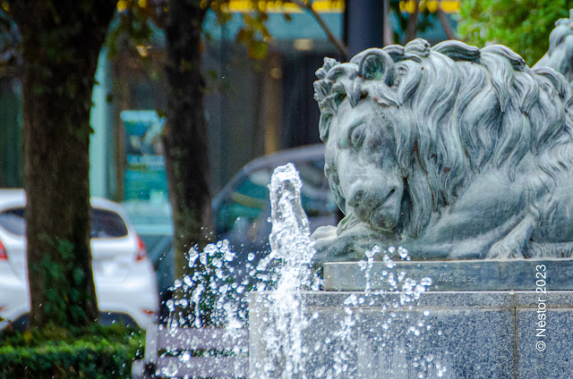 Logroño. Detalle Esculturas de leones junto al monumento del General Espartero