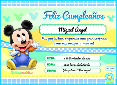 Tarjeta De Cumpleanos De Mickey Mouse Bebe Listo Para Imprimir Manualidades
