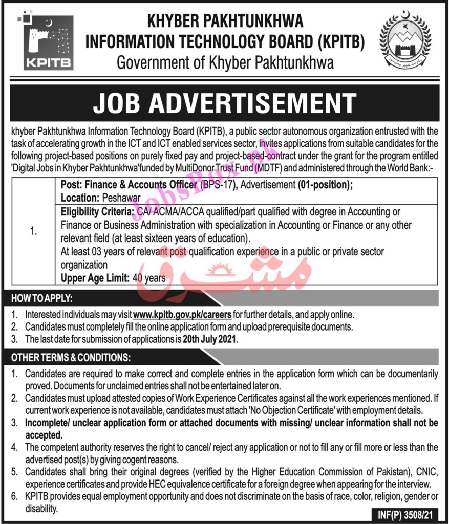 KPK Information Technology Board KPITB Jobs 2021 – Apply Online