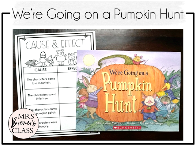 We're Going on a Pumpkin Hunt book activities unit with read aloud companion printables, reading comprehension worksheets, literacy lesson ideas, and a craft for Halloween in Kindergarten and First Grade