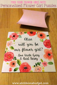 Have a little girl in your life who you want to be your flower girl? Ask her to be one a cute personalized will you be my flower girl puzzle. You can find out about it on www.abrideonabudget.com. Plus, there is a DIY so you can make your own too!