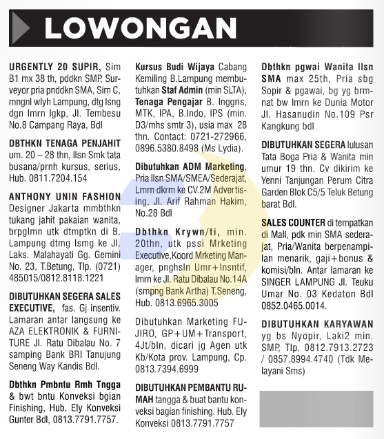 Lowongan Kerja Baris Lampung Post 26 September 2015