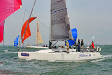 J/109 offshore one-design cruiser racer sailboat at Cowes, England